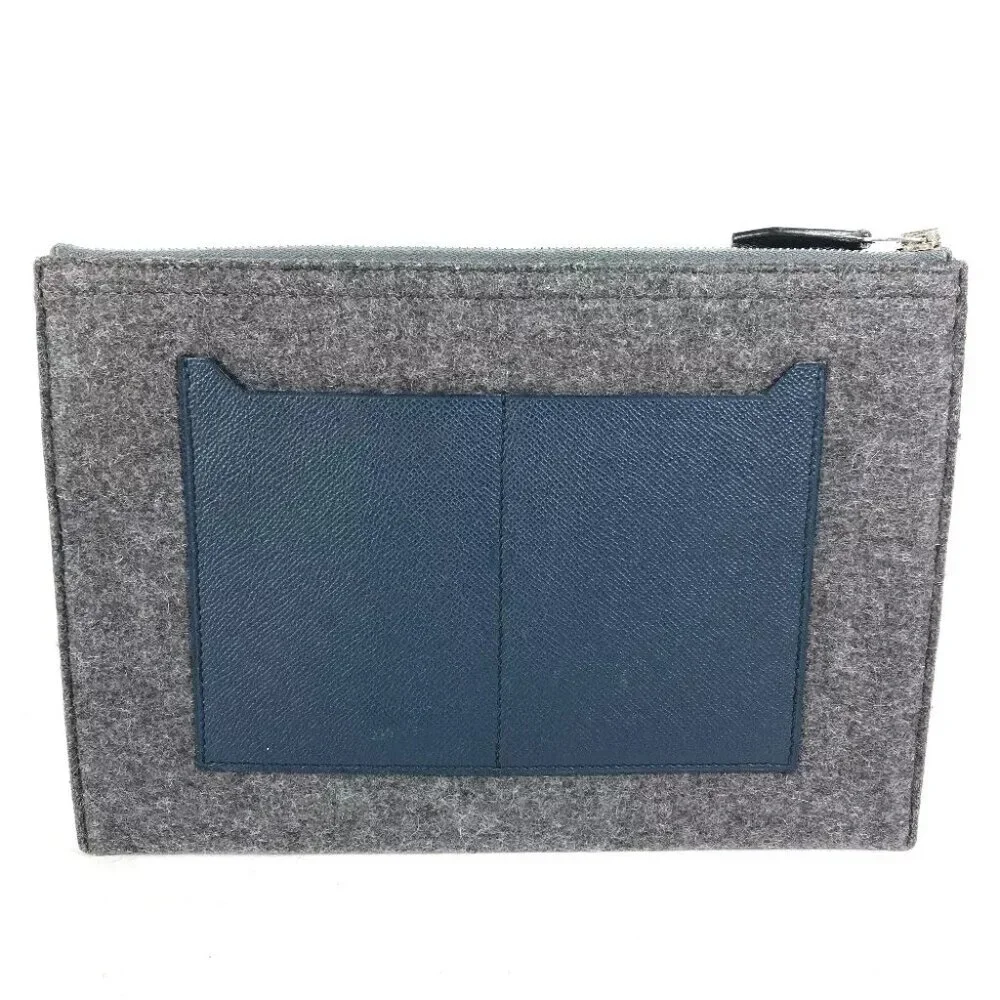 HERMES To Doo 29 Bag Pouch Bicolor Clutch bag felt / Leather gray/Navy - Picture 9 of 12